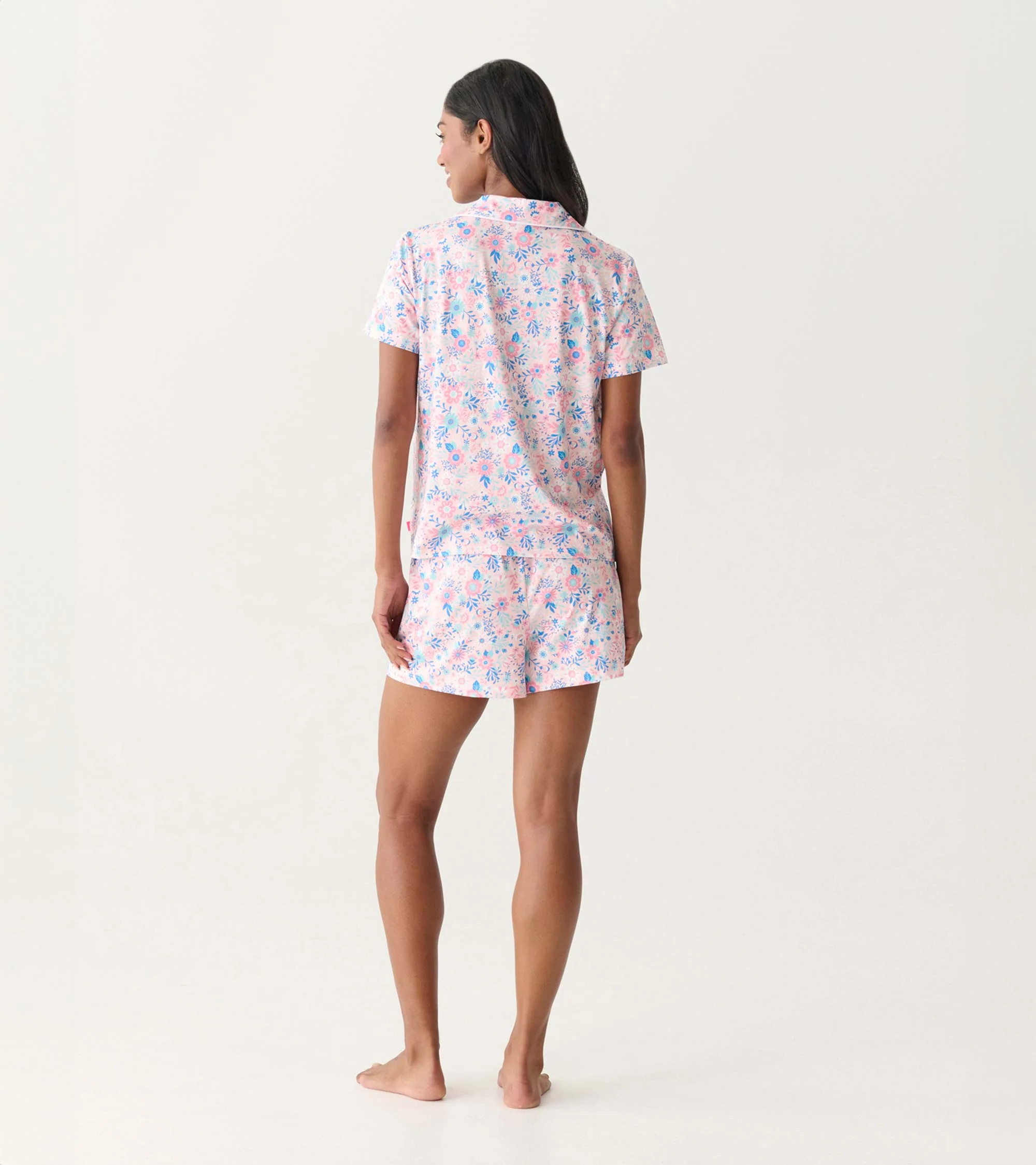 Women's Garden Floral Button Down Polyknit Short Pajama Set - Image 3