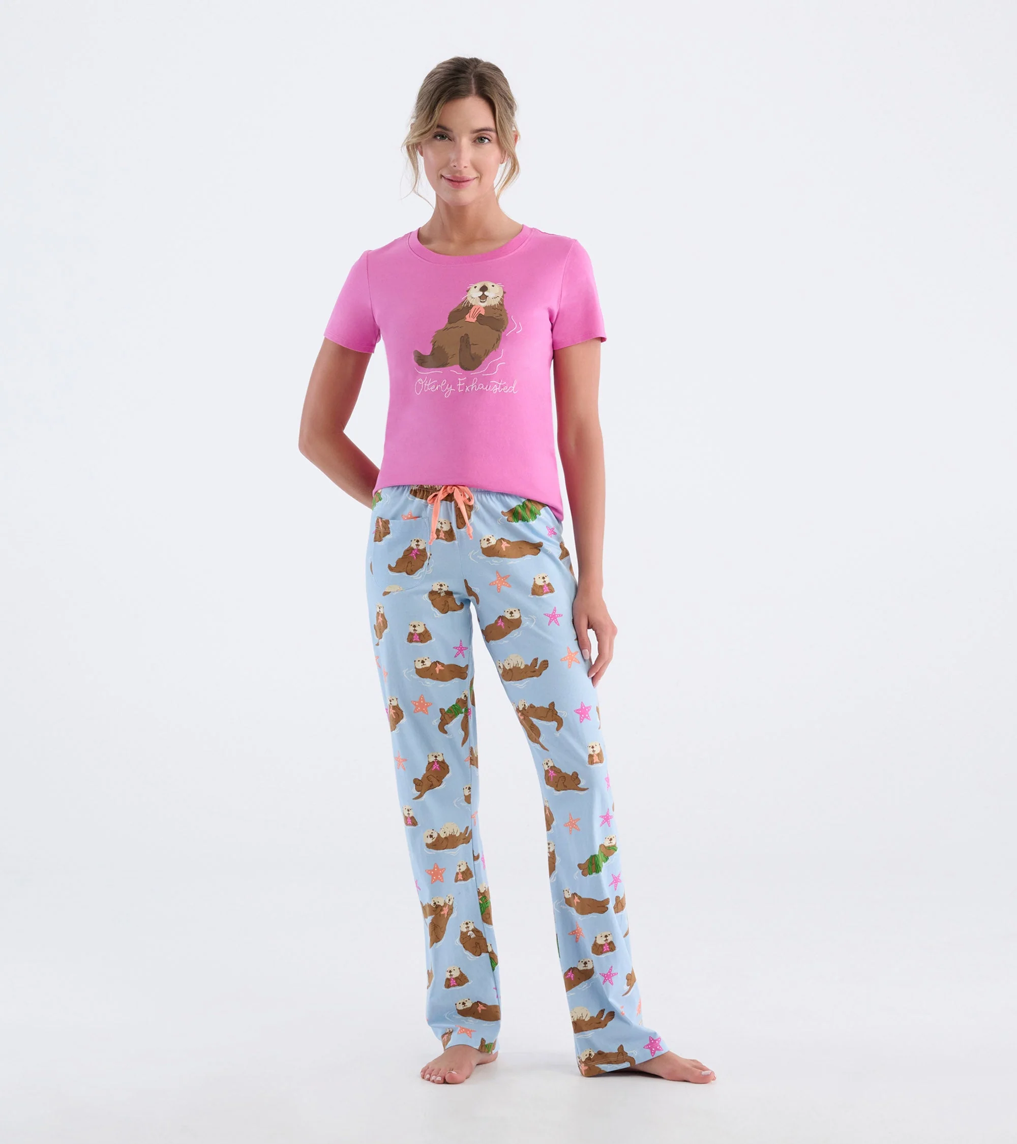 Women's Happy Otters Cotton Pajama Pants - Image 3