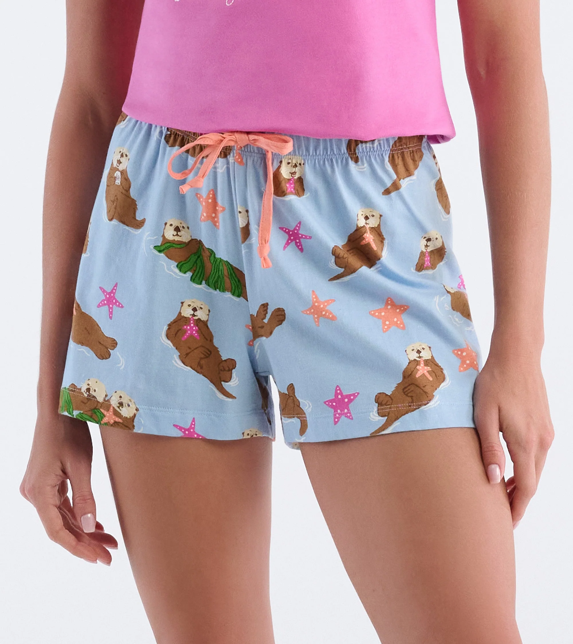Women's Happy Otters Cotton Pajama Shorts