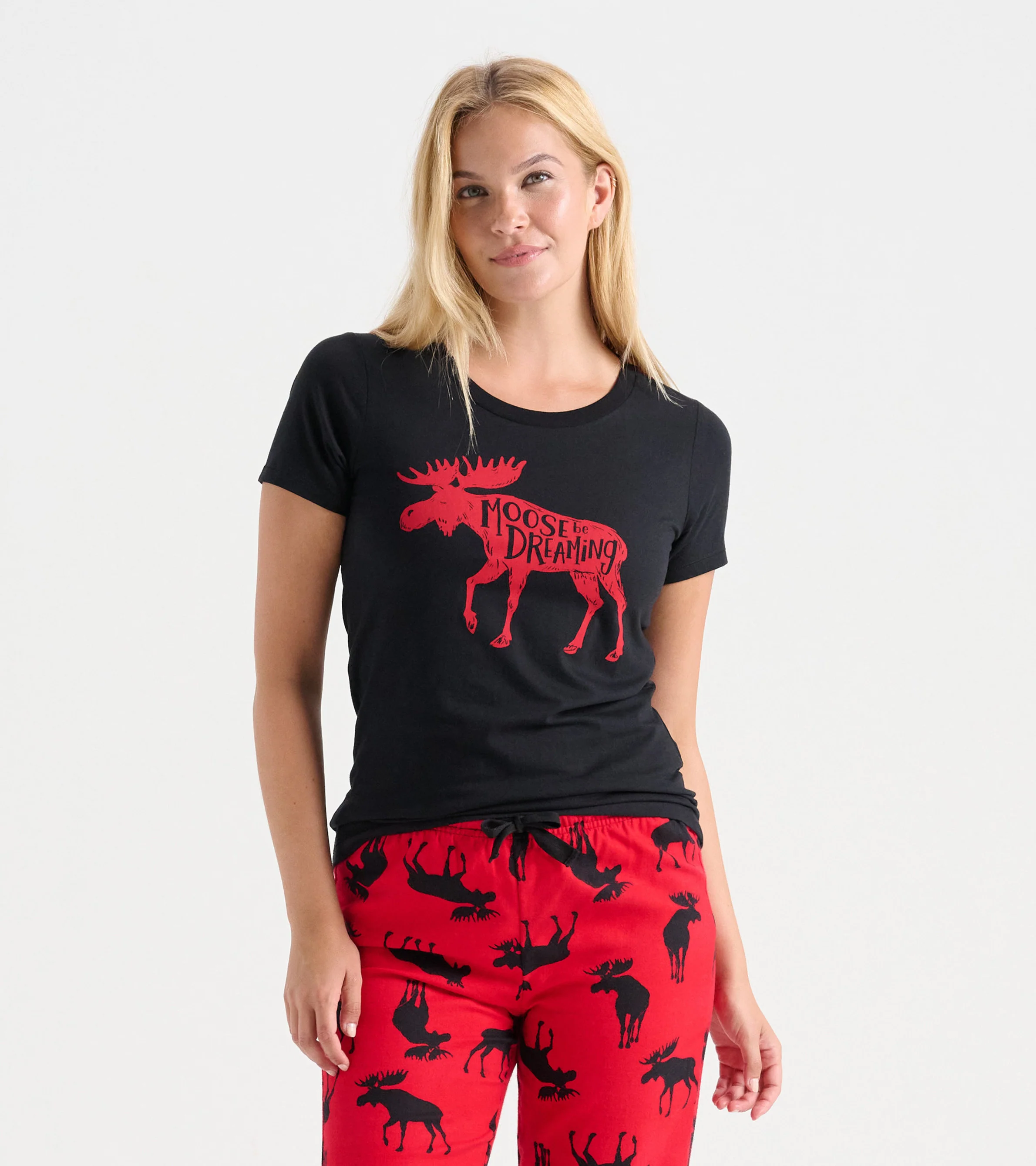Women's Moose On Red Pajama T-Shirt
