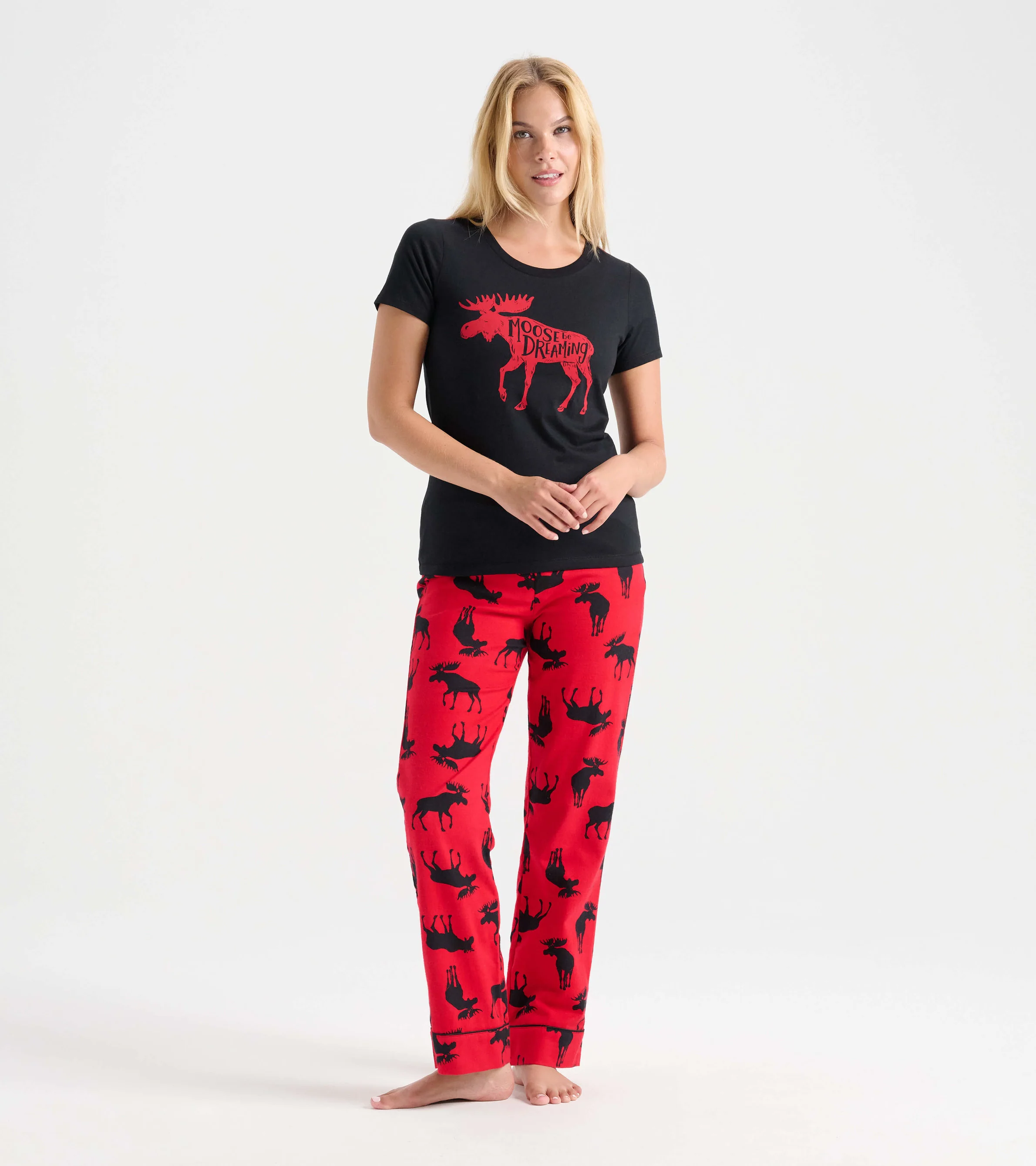 Women's Moose On Red Pajama T-Shirt - Image 3
