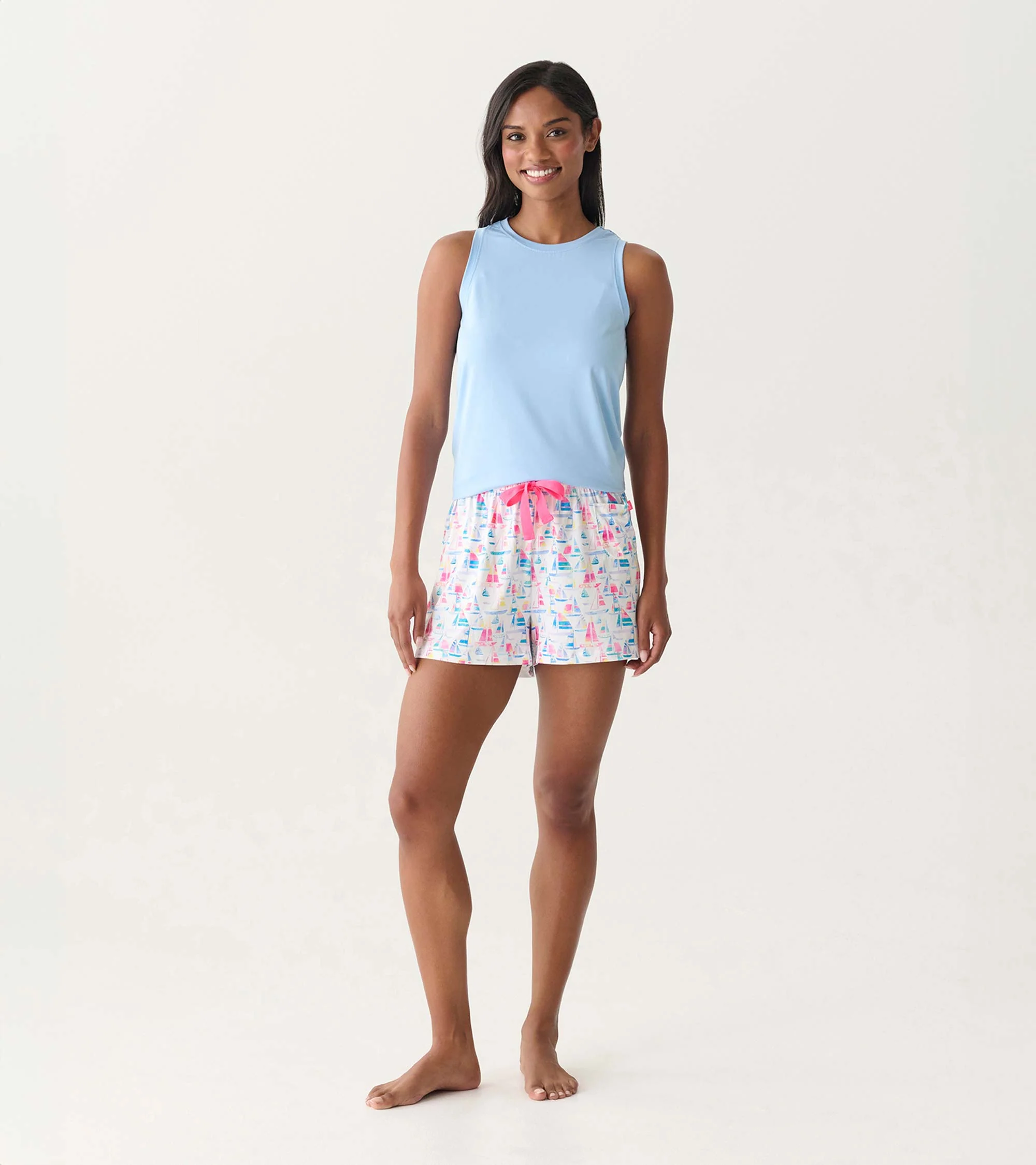 Women's Painted Sailboats Polyknit Pajama Shorts - Image 3