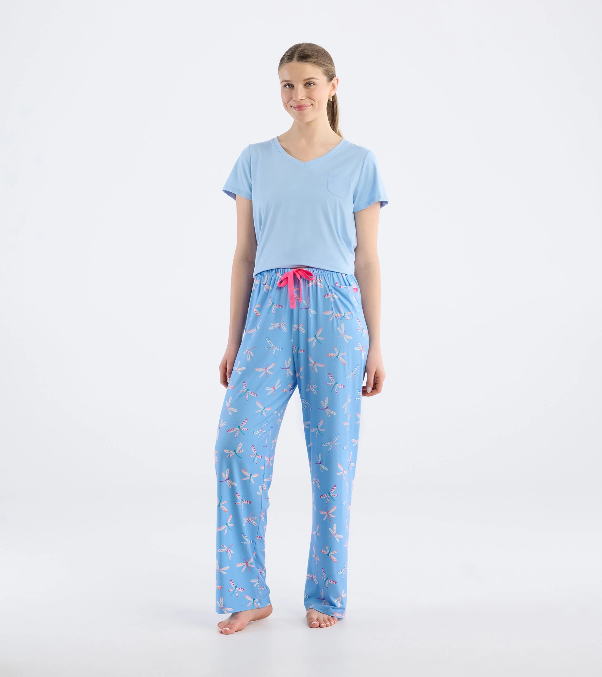 Women's Patterned Dragonflies Polyknit Pajama Pants - Image 3