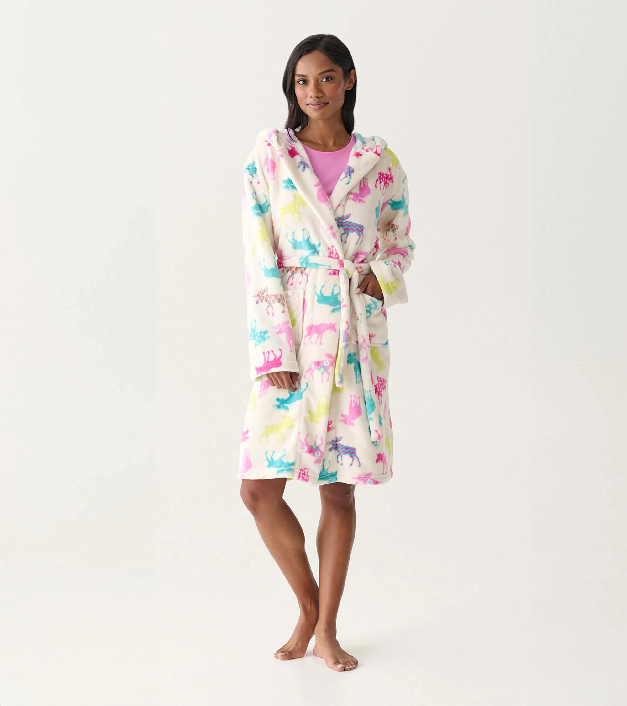 Women's Patterned Moose Fleece Robe