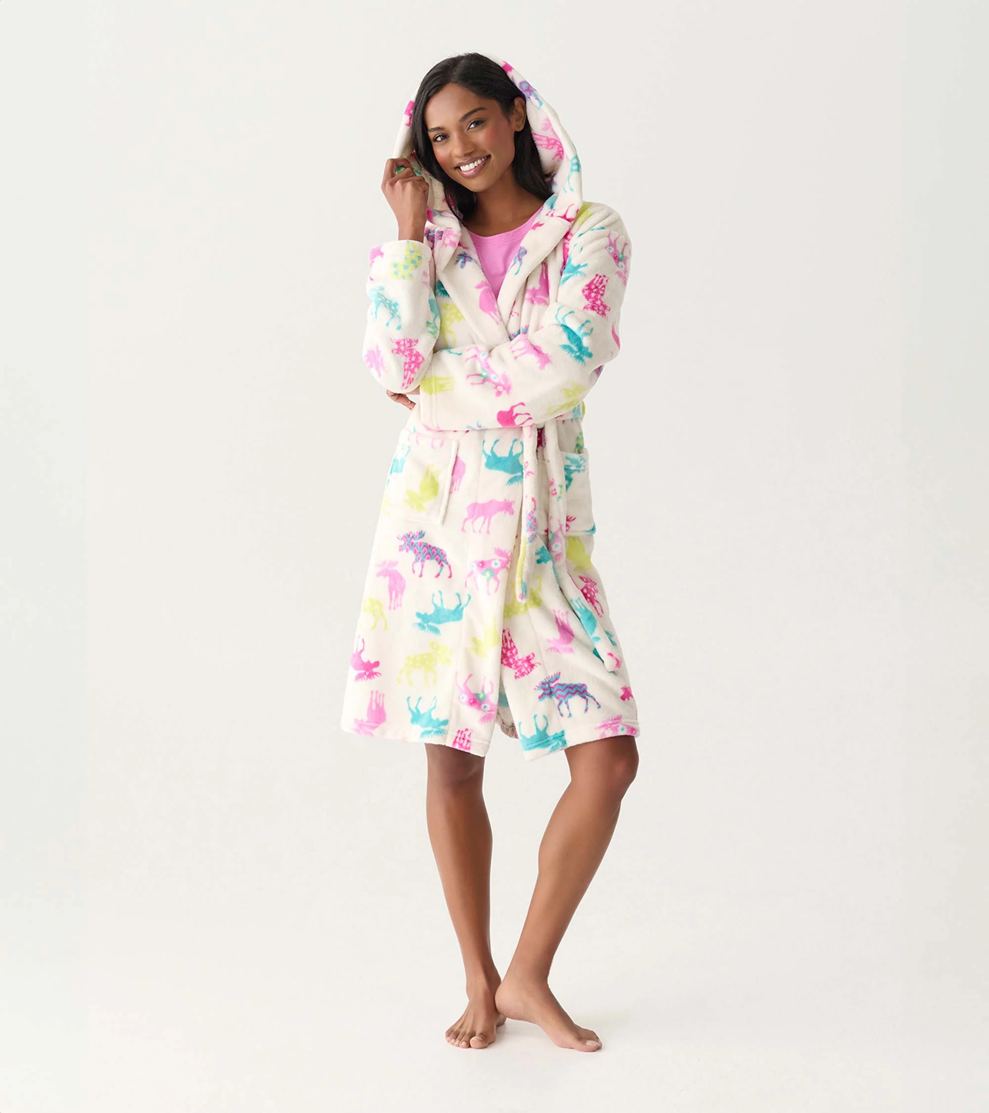 Women's Patterned Moose Fleece Robe - Image 3