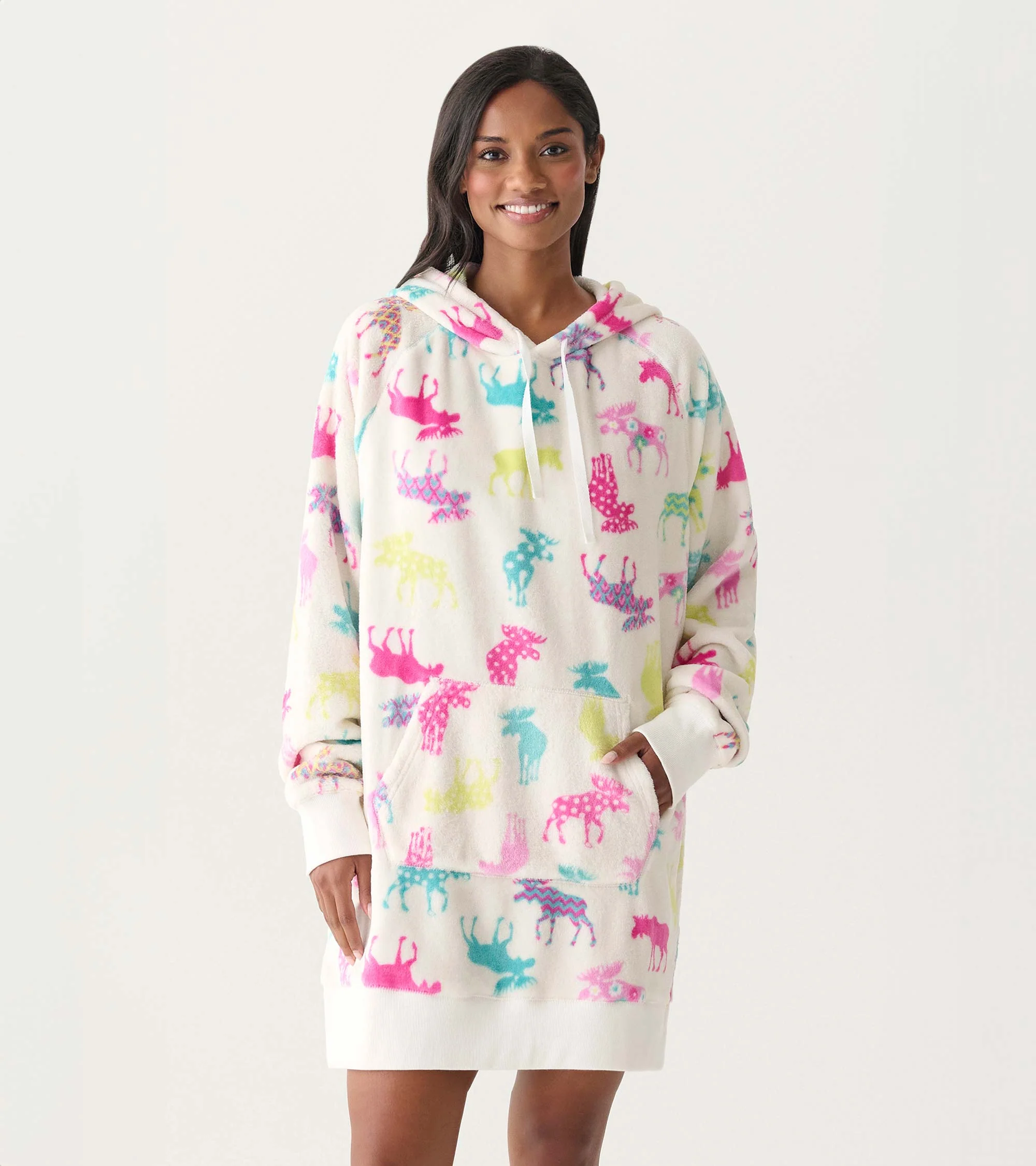 Women's Patterned Moose Oversized Hoodie