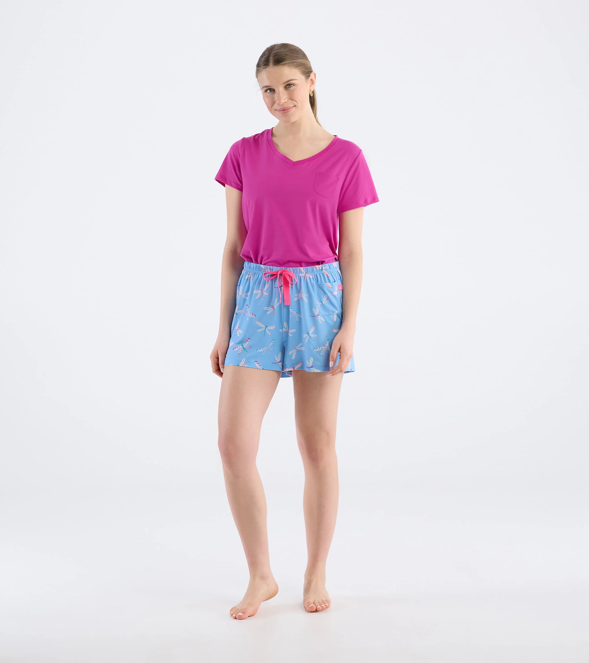 Women's Patterned Polyknit Dragonflies Pajama Shorts - Image 3