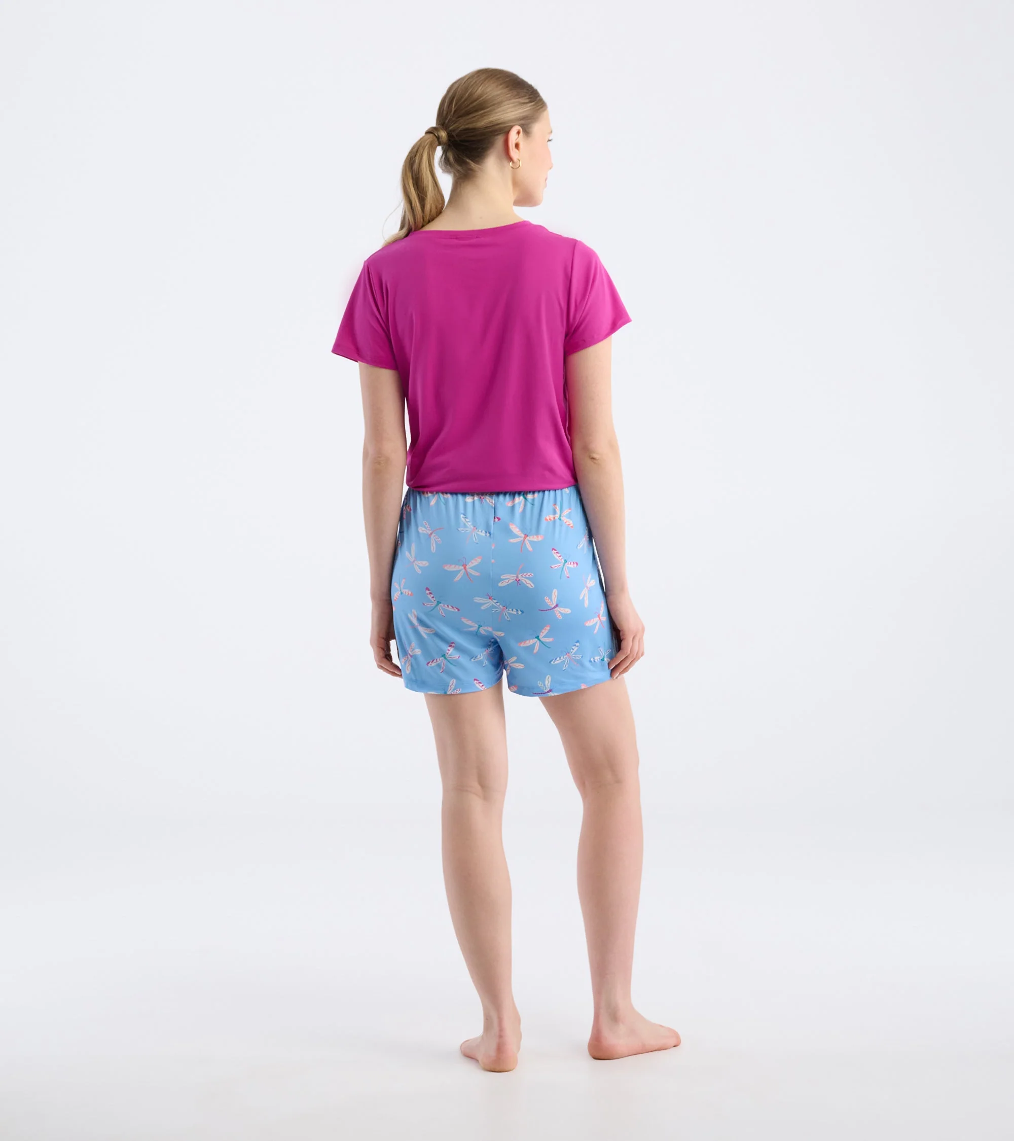Women's Patterned Polyknit Dragonflies Pajama Shorts - Image 4