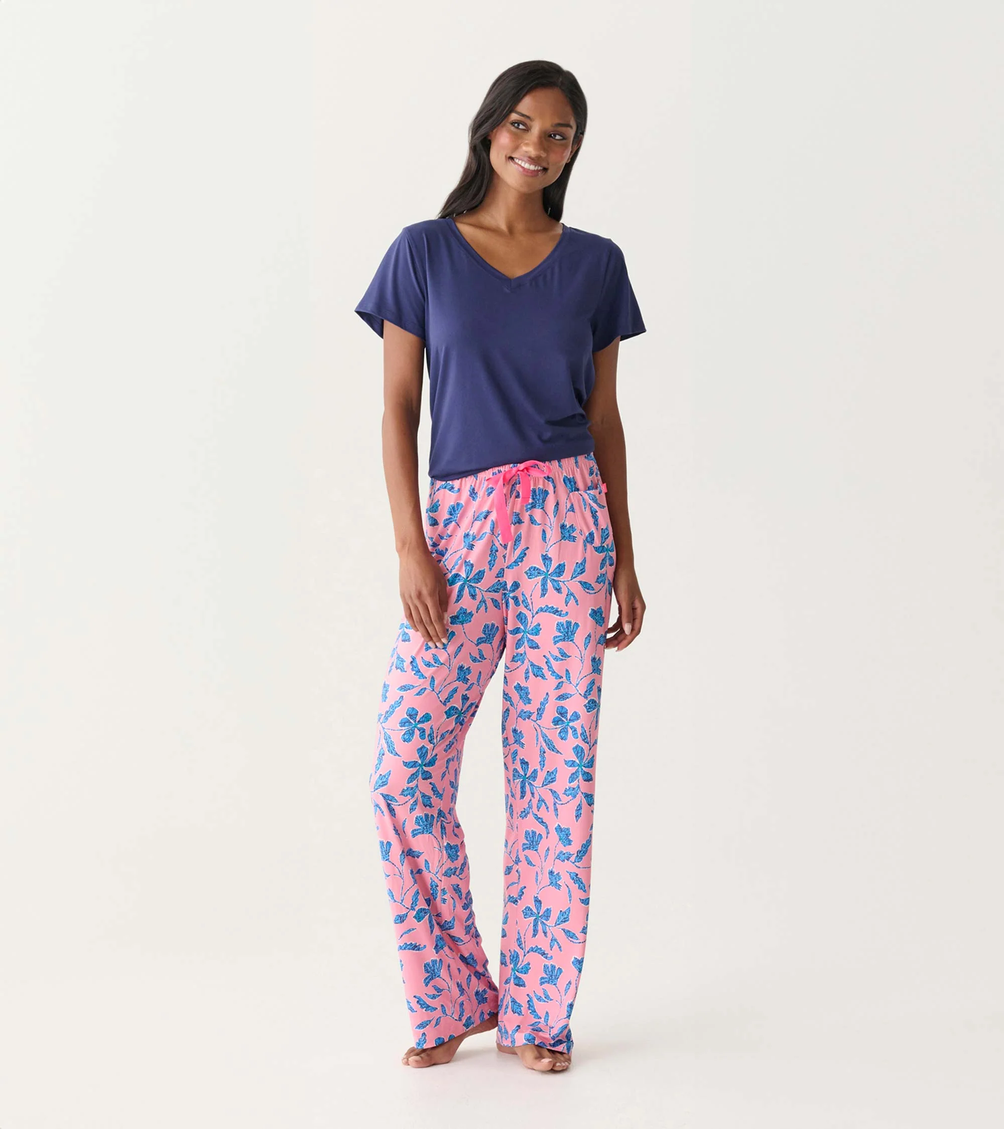 Women's Pink Batik Flowers Polyknit Pajama Pants - Image 3