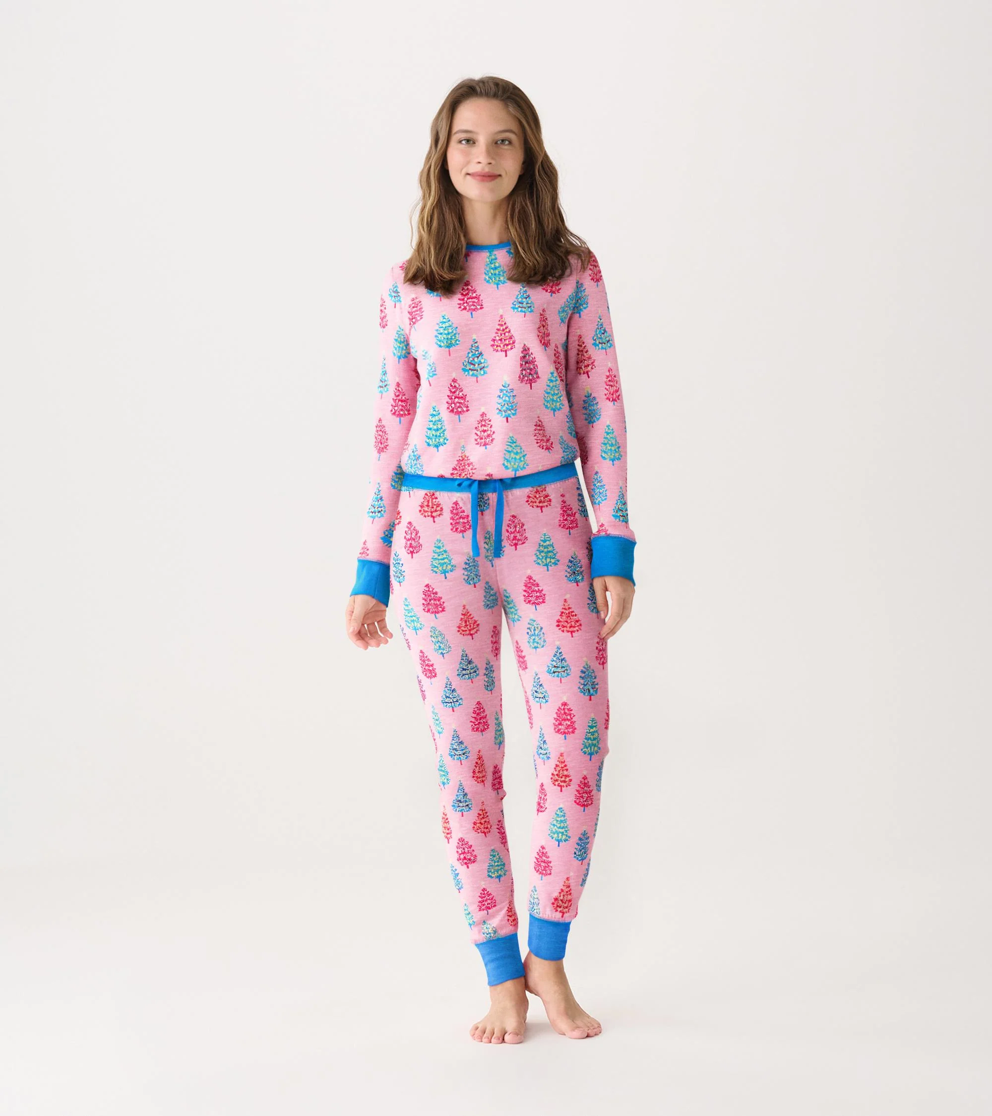 Women's Pink Bottle Brush Trees Glow in the Dark Cotton Pajama Set - Image 3