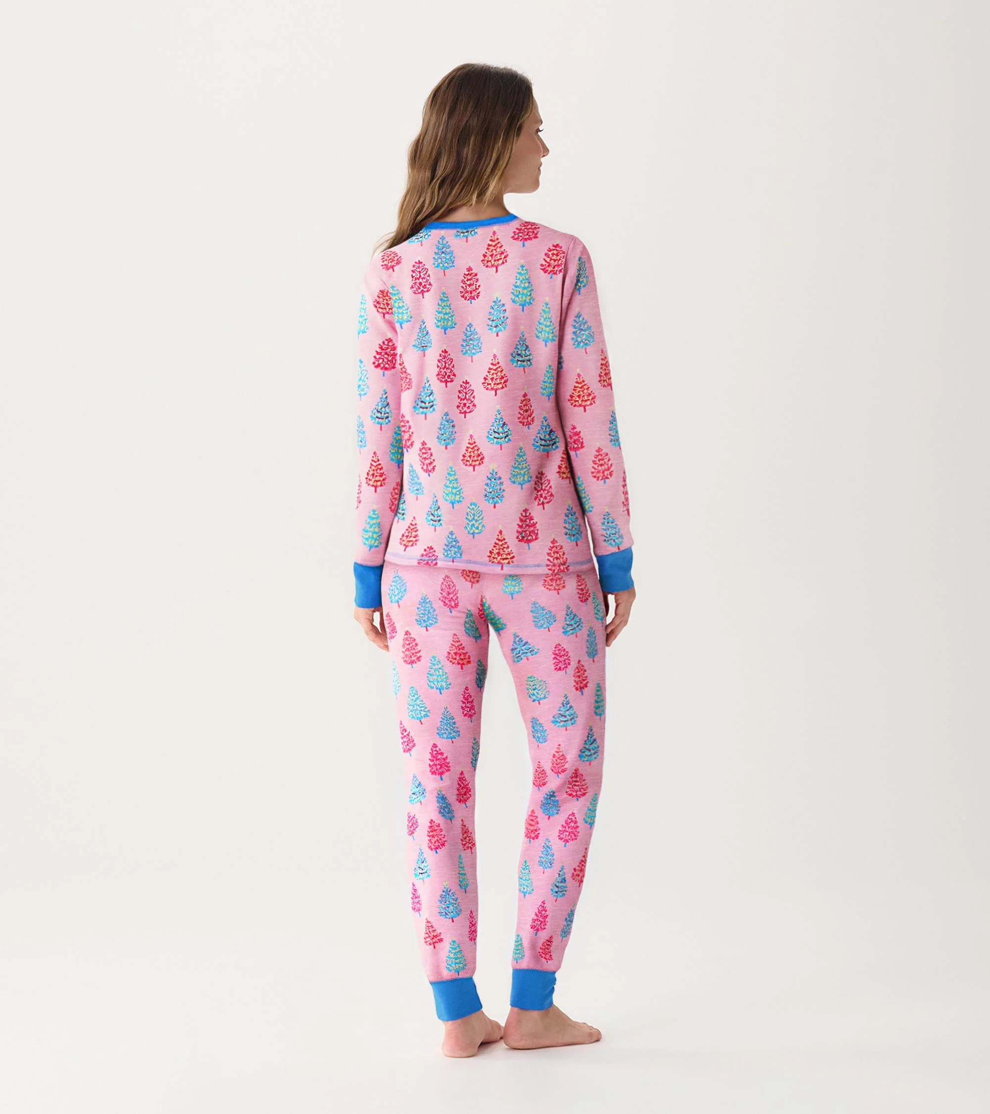 Women's Pink Bottle Brush Trees Glow in the Dark Cotton Pajama Set - Image 4