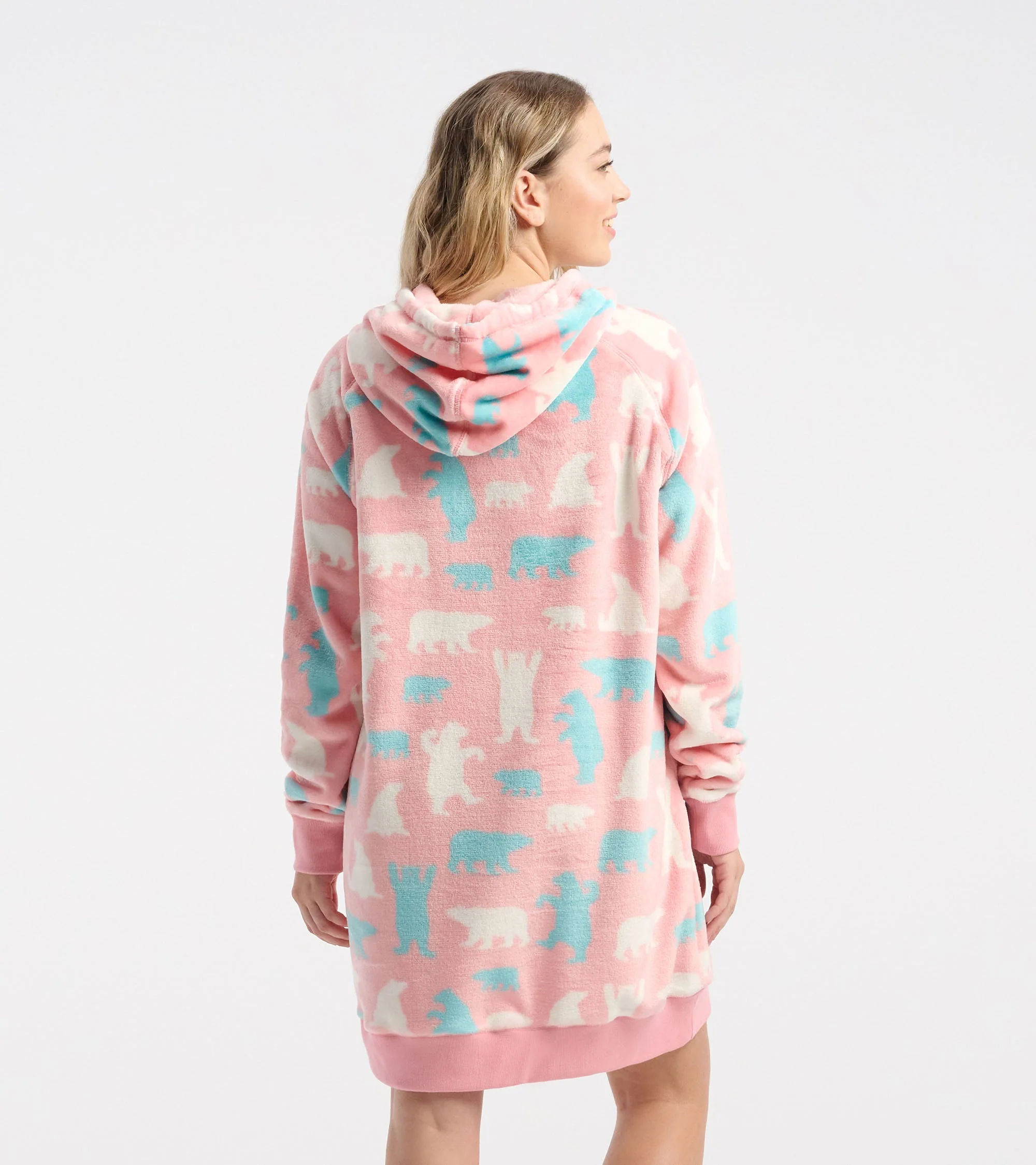 Women's Pink Polar Bears Oversized Fleece Hoodie - Image 3