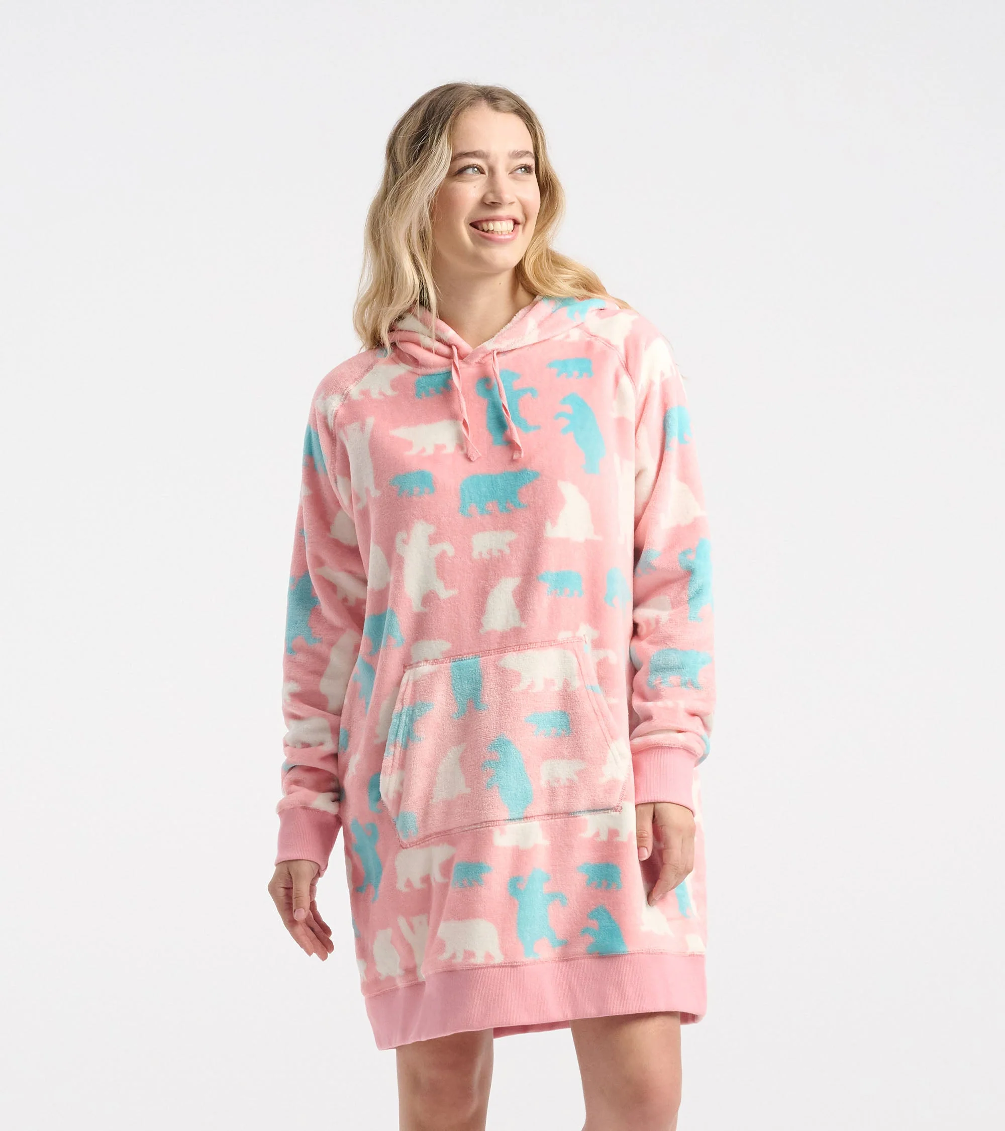 Women's Pink Polar Bears Oversized Fleece Hoodie - Image 4