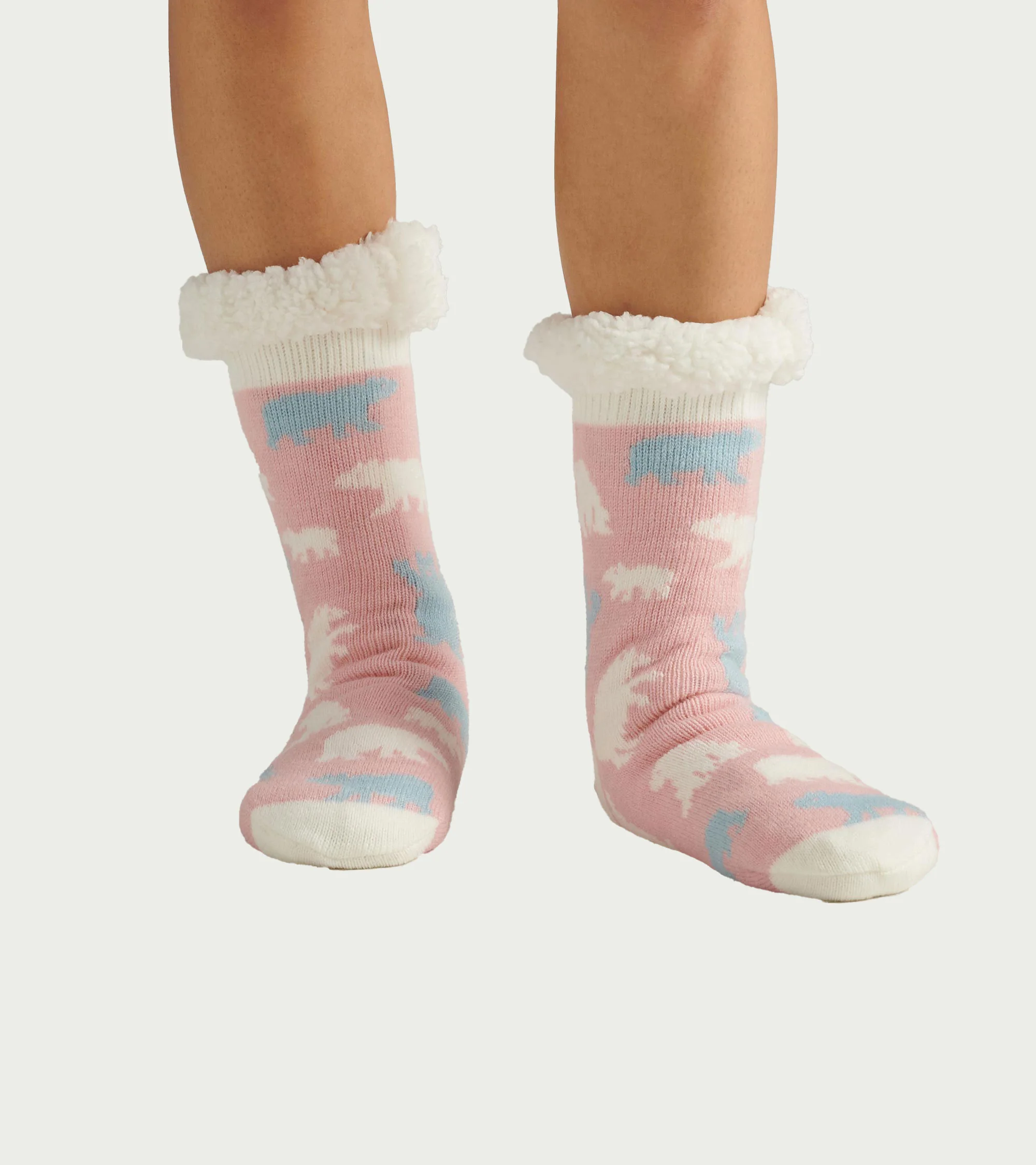 Women's Pink Polar Bears Sherpa Lined Cabin Sock