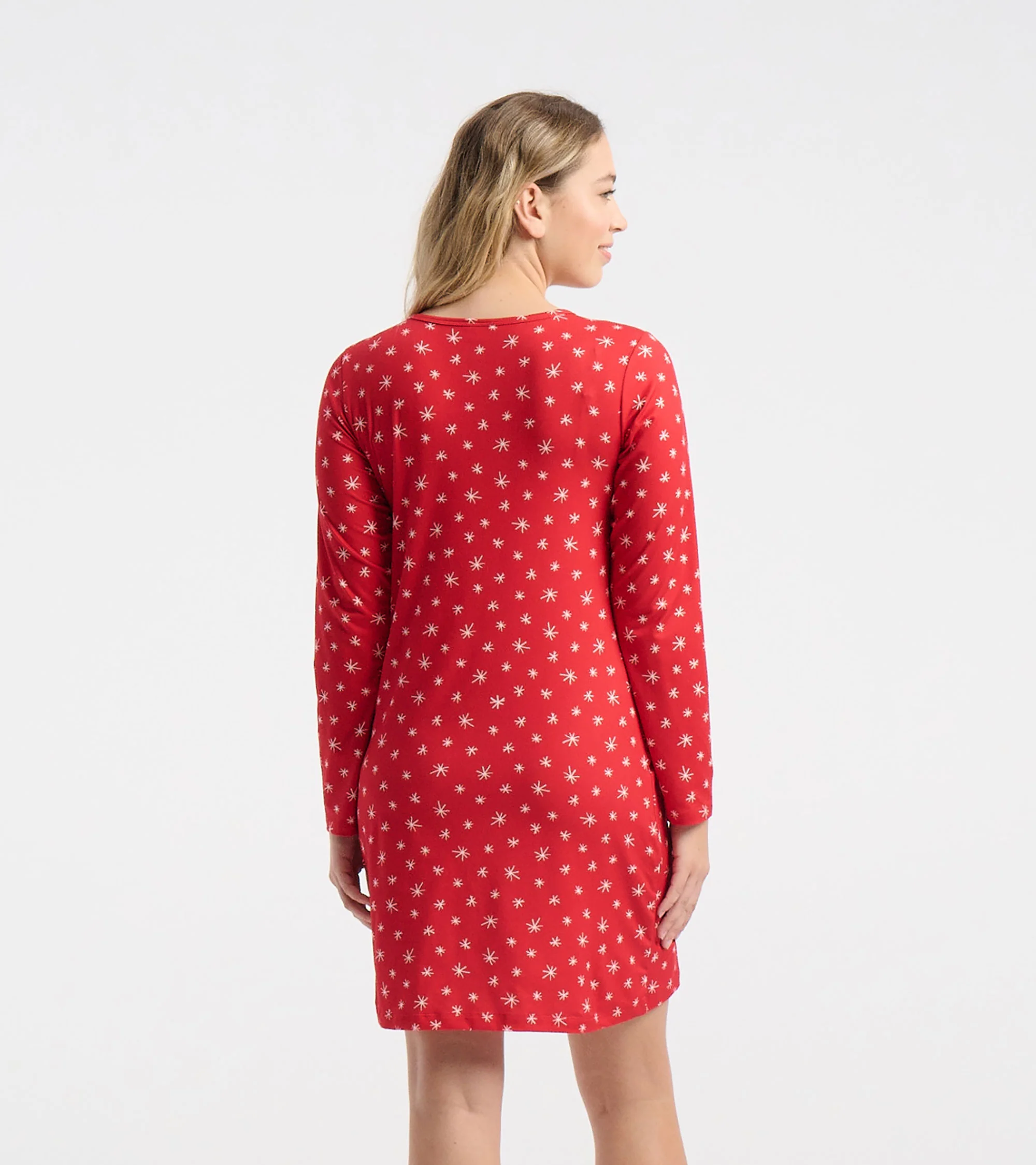 Women's Red Snowflakes Polyknit Long Sleeve Nightshirt - Image 3