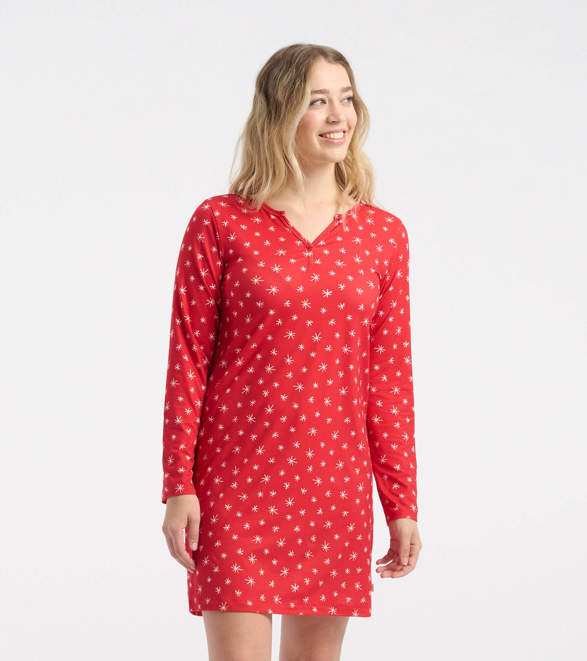 Women's Red Snowflakes Polyknit Long Sleeve Nightshirt - Image 4