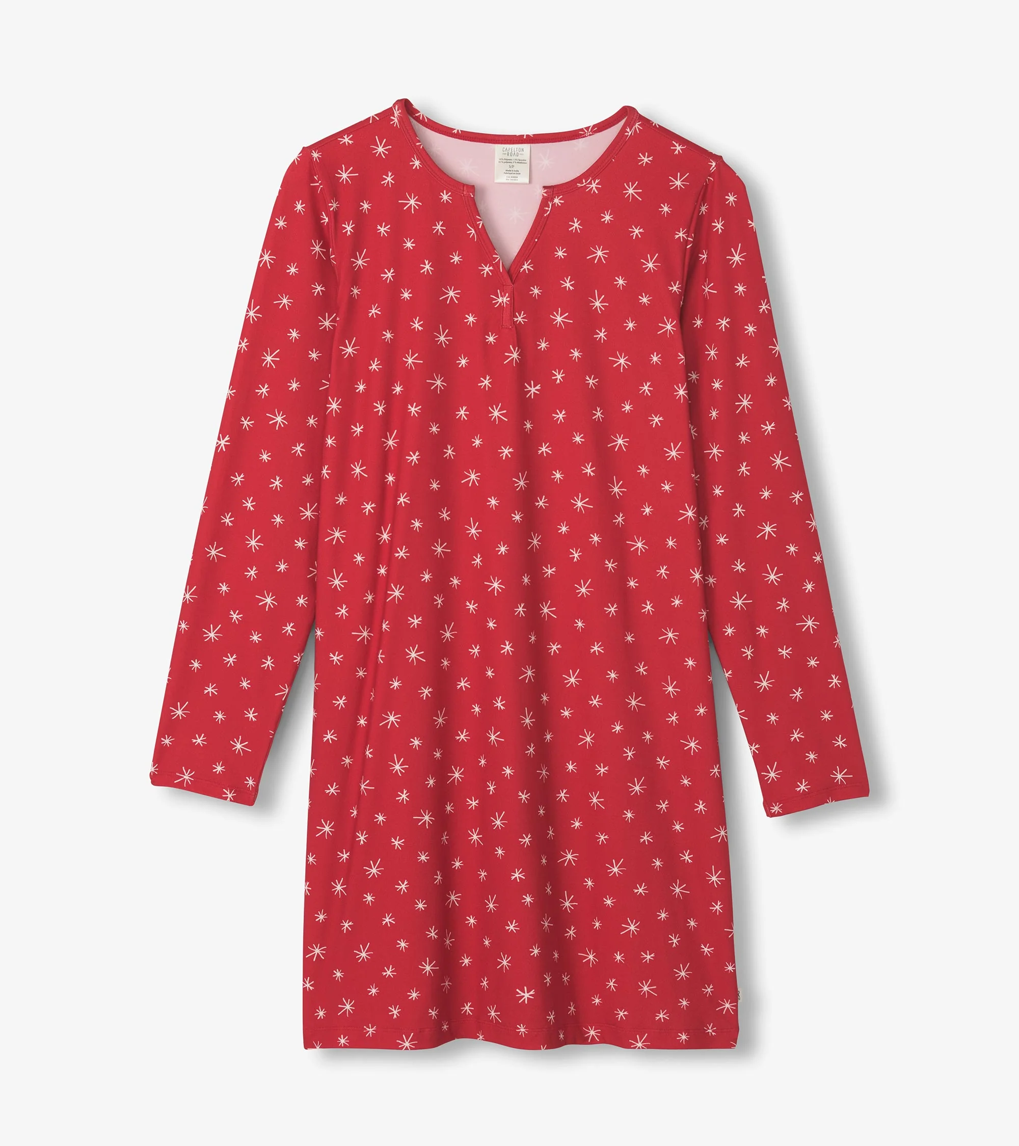 Women's Red Snowflakes Polyknit Long Sleeve Nightshirt - Image 5