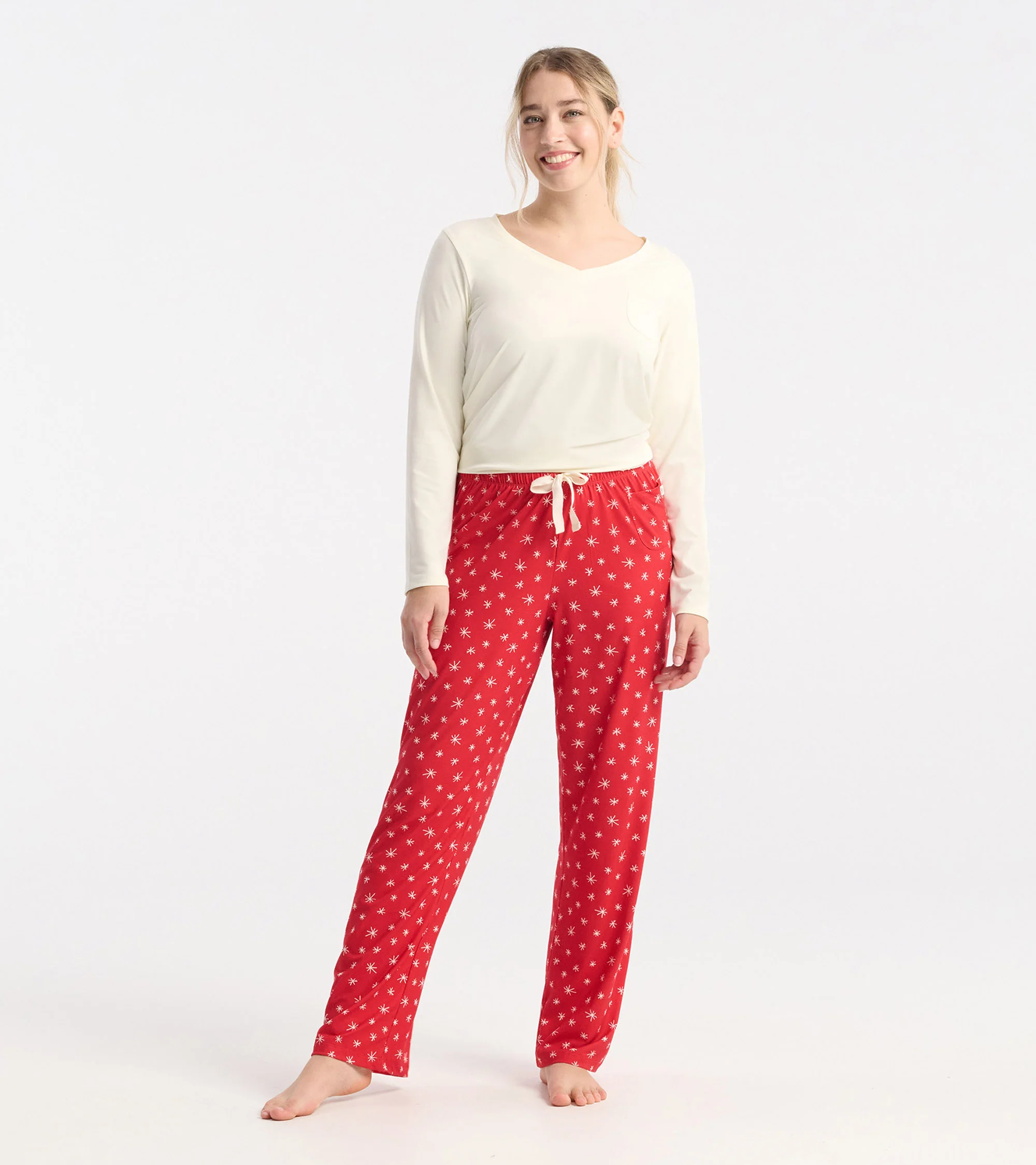 Women's Red Snowflakes Polyknit Pajamas Pants - Image 3