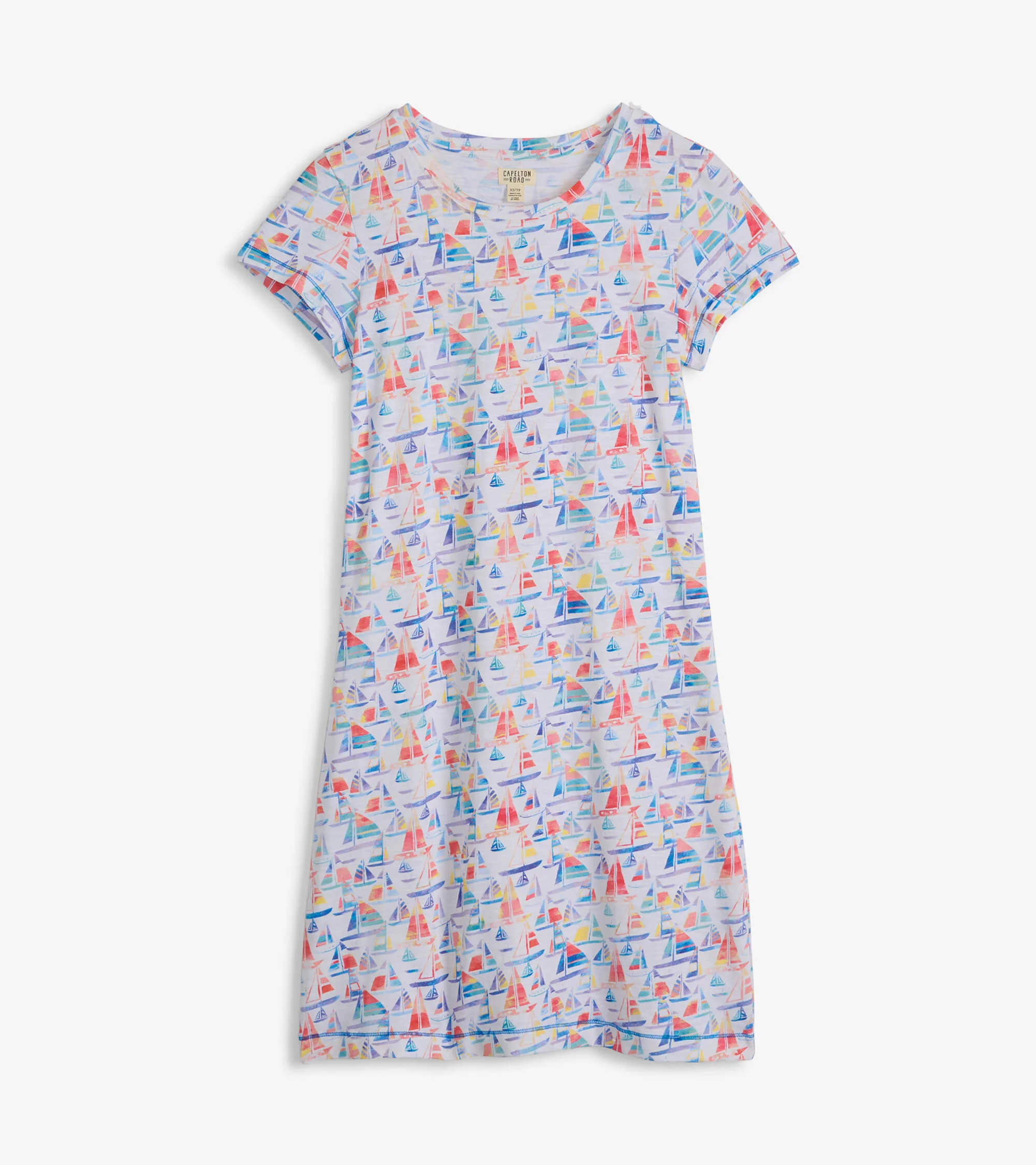 Women's Sailboat Print Crew Neck T-Shirt Dress - Image 2