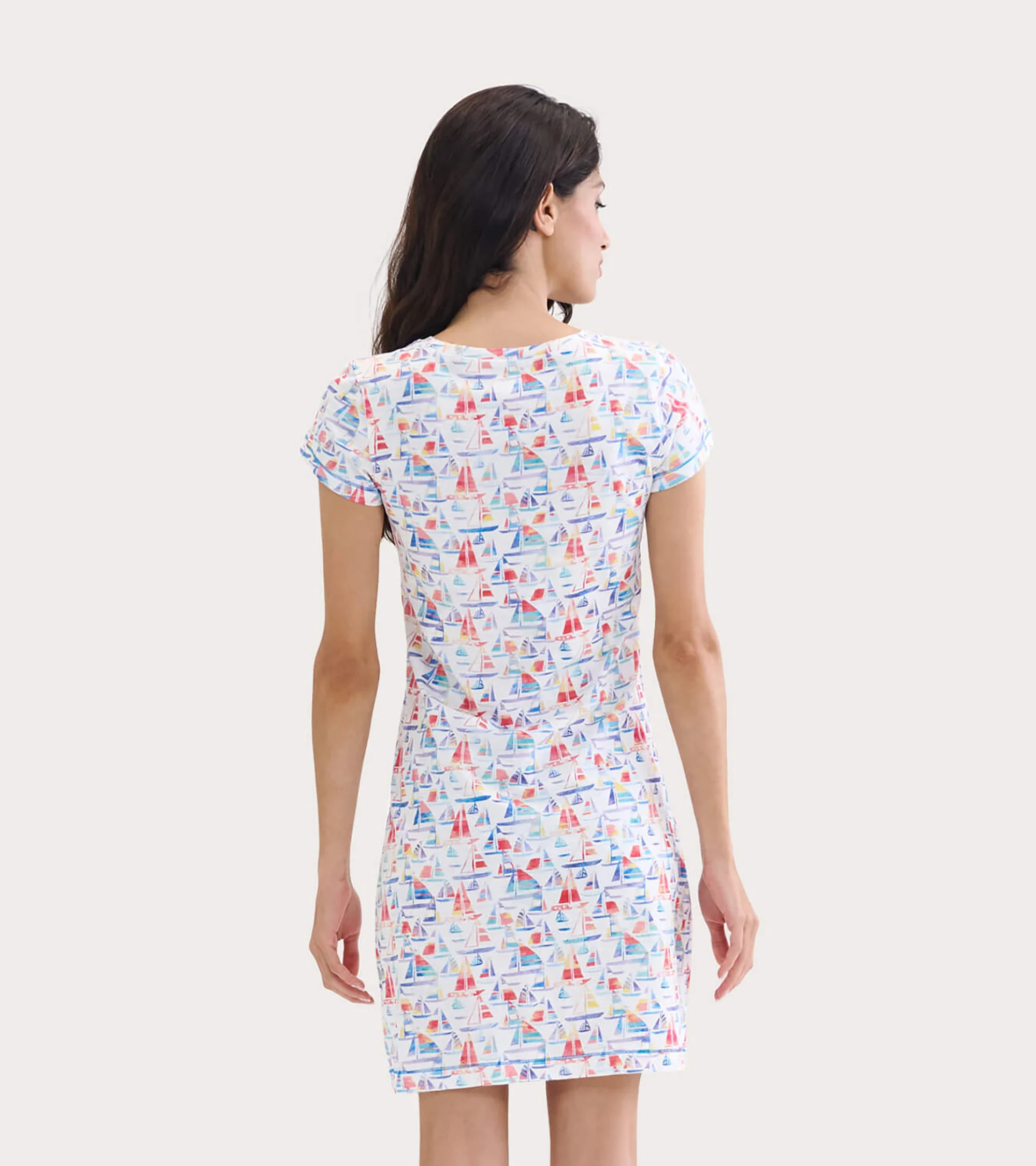 Women's Sailboat Print Crew Neck T-Shirt Dress - Image 4