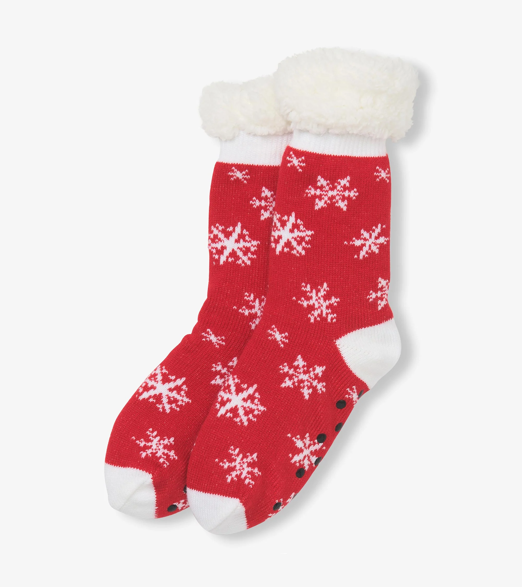 Women's Snowflakes on Red Sherpa Lined Cabin Sock - Image 2