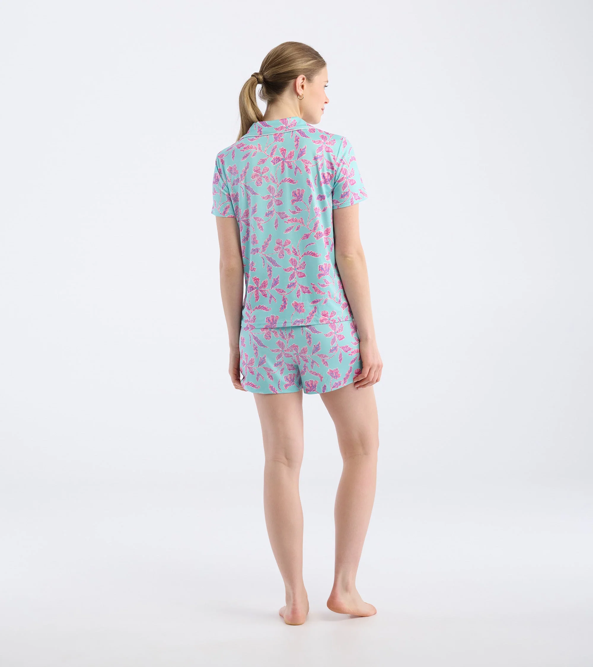 Women's Turquoise Batik Flowers Short Pajama Set - Image 3