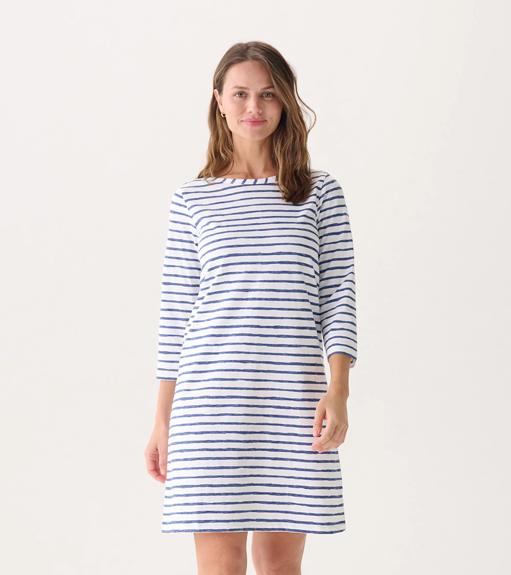 Women's Watercolor Stripes 3/4 Sleeve Summer Dress
