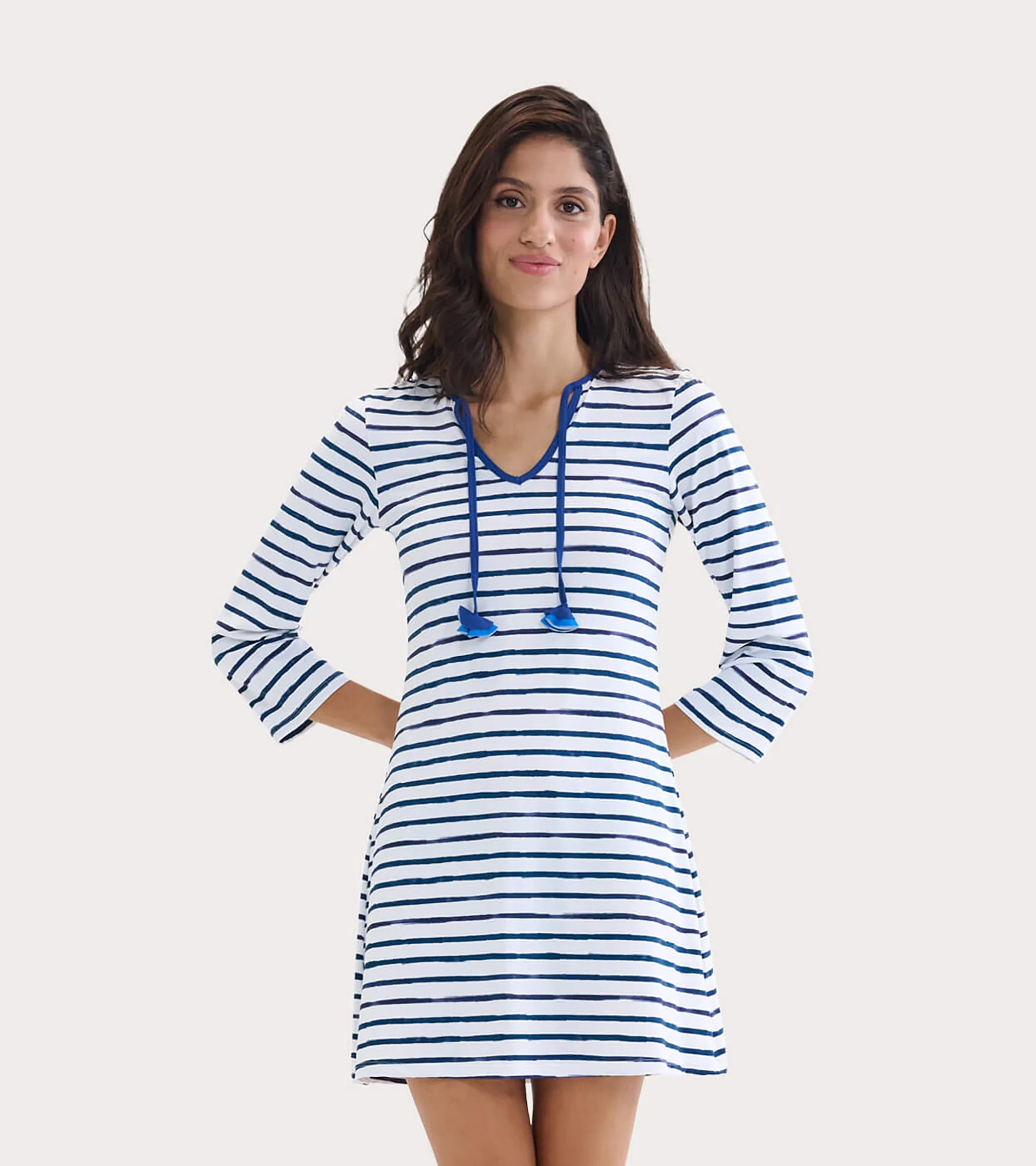 Women's Watercolor Stripes Seaside Beach Dress - Image 2